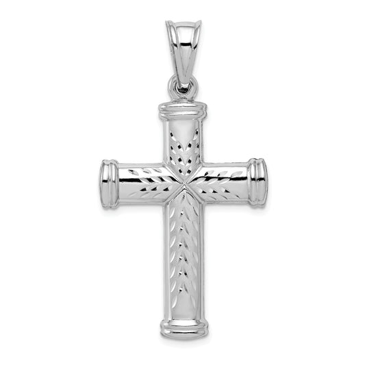 Million Charms 925 Sterling Silver Rhodium-Plated Diamond -Cut Reversible Relgious Cross Pendant