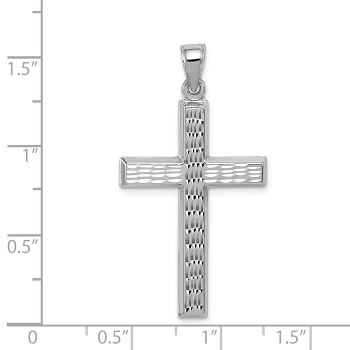 Million Charms 925 Sterling Silver Rhodium-Plated Diamond Cut Relgious Cross Pendant