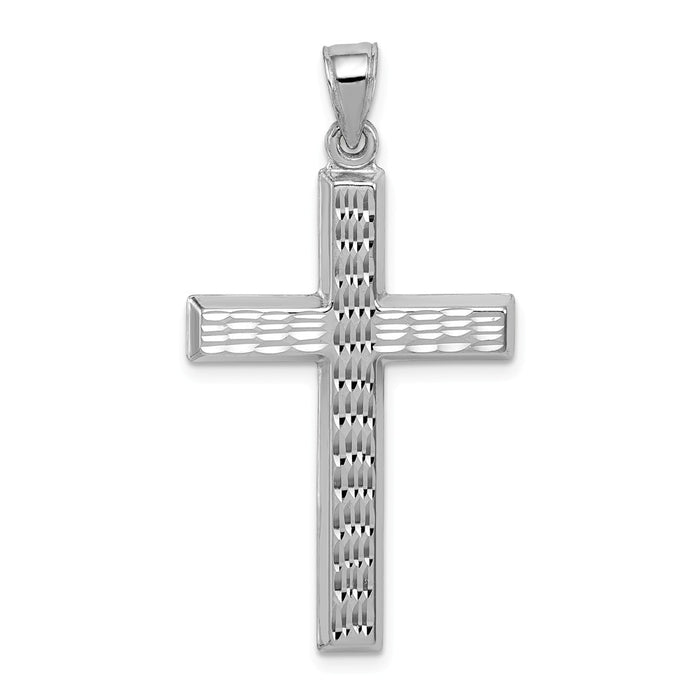 Million Charms 925 Sterling Silver Rhodium-Plated Diamond Cut Relgious Cross Pendant