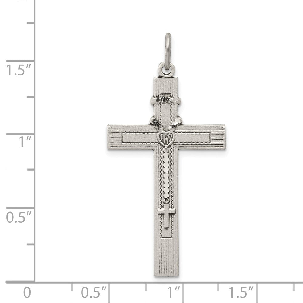 Million Charms 925 Sterling Silver Antiqued Rosary Relgious Cross Pendant