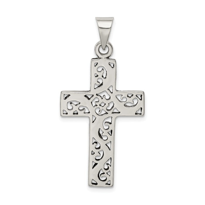 Million Charms 925 Sterling Silver Antiqued Scroll Relgious Cross Pendant