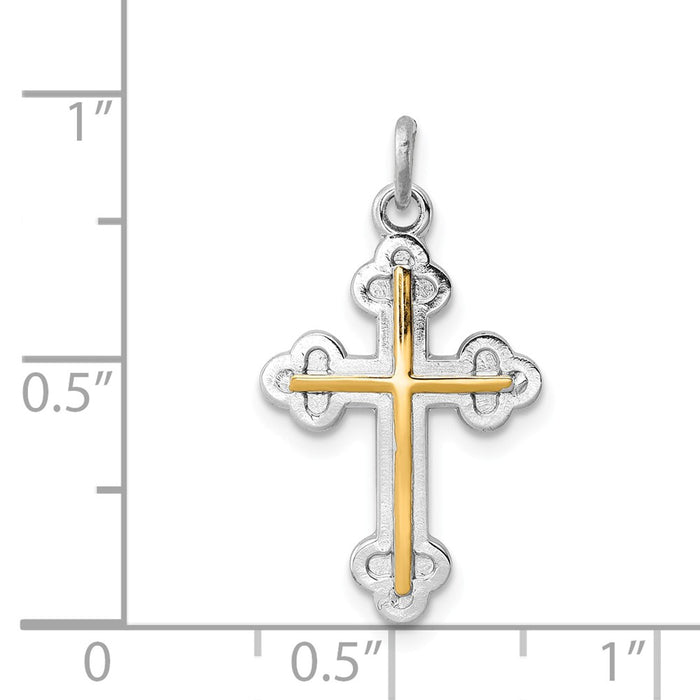 Million Charms 925 Sterling Silver Rhodium-Plated & 18K Gold-Plated Relgious Cross Charm