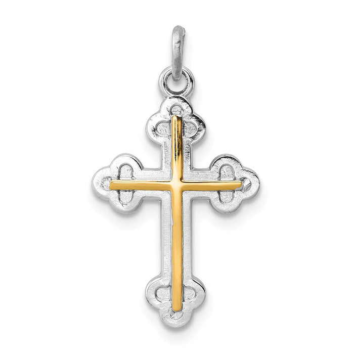 Million Charms 925 Sterling Silver Rhodium-Plated & 18K Gold-Plated Relgious Cross Charm
