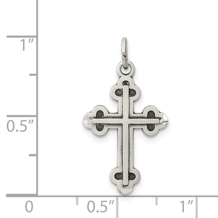 Million Charms 925 Sterling Silver Antiqued Budded Relgious Cross Charm