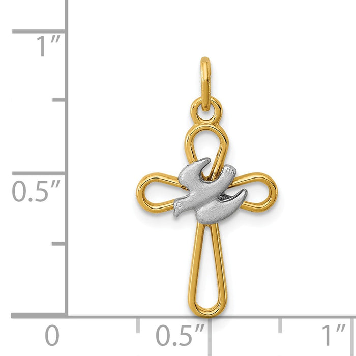 Million Charms 925 Sterling Silver Rhodium-Plated & 18K Gold-Plated Relgious Cross With Dove Charm
