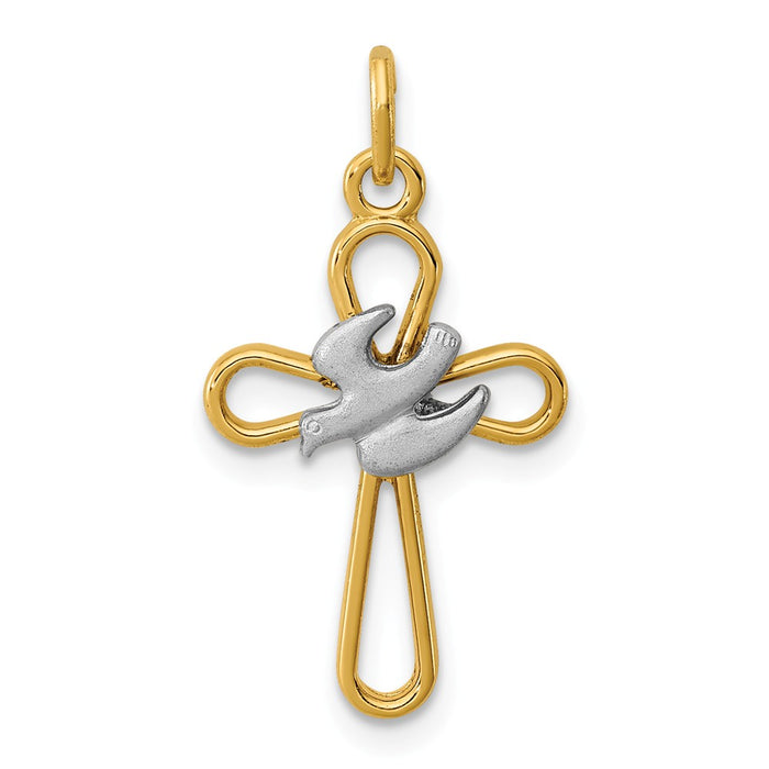Million Charms 925 Sterling Silver Rhodium-Plated & 18K Gold-Plated Relgious Cross With Dove Charm