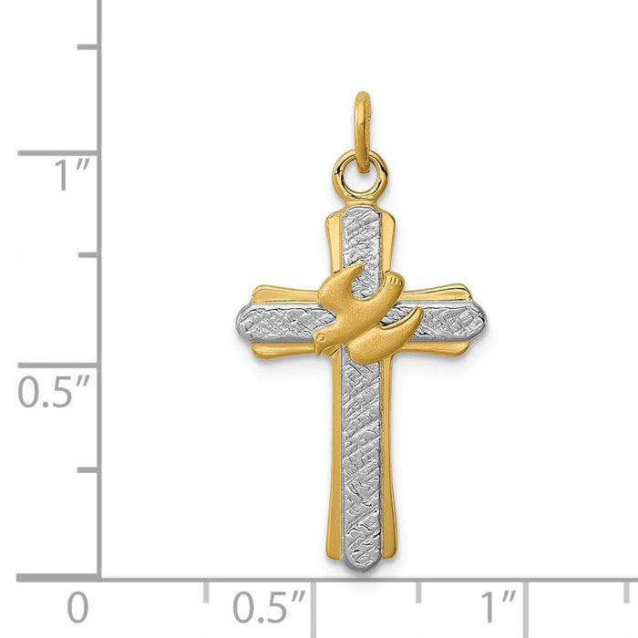 Million Charms 925 Sterling Silver Rhodium-Plated & 18K Gold-Plated Dove (Satin) Relgious Cross Charm