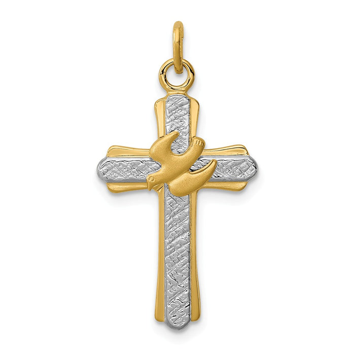 Million Charms 925 Sterling Silver Rhodium-Plated & 18K Gold-Plated Dove (Satin) Relgious Cross Charm
