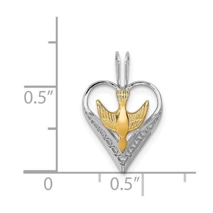 Million Charms 925 Sterling Silver Rhodium-Plated & 18K Gold-Plated Dove Heart Pendant