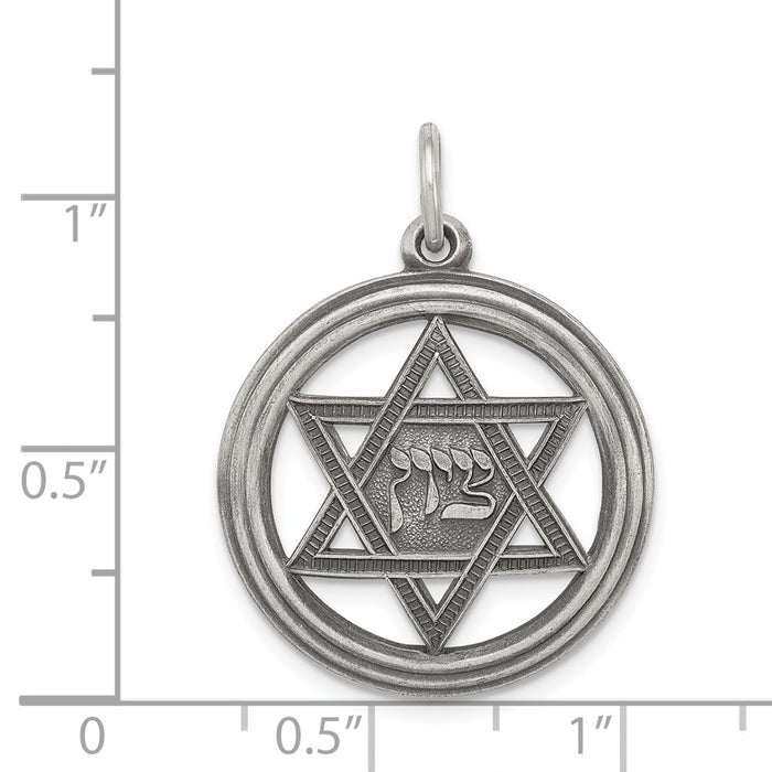 Million Charms 925 Sterling Silver Antiqued Religious Jewish Star Of David Disc Charm