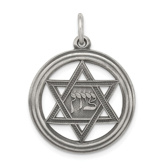 Million Charms 925 Sterling Silver Antiqued Religious Jewish Star Of David Disc Charm