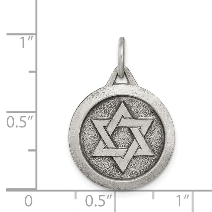 Million Charms 925 Sterling Silver Antiqued Religious Jewish Star Of David Medal