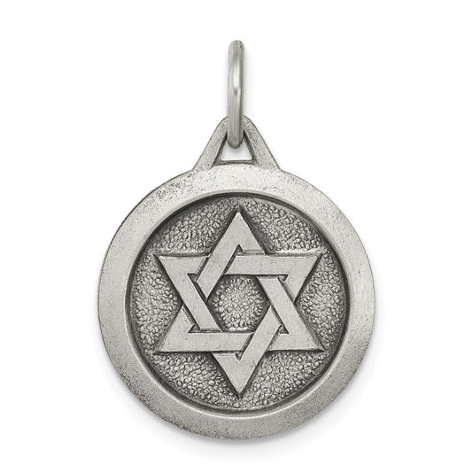 Million Charms 925 Sterling Silver Antiqued Religious Jewish Star Of David Medal