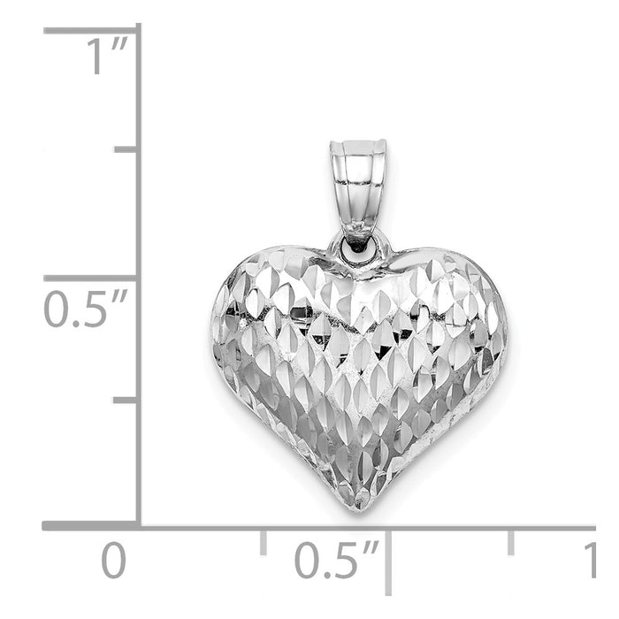 Million Charms 925 Sterling Silver Rhodium-Plated Diamond-Cut Puffed Heart Pendant