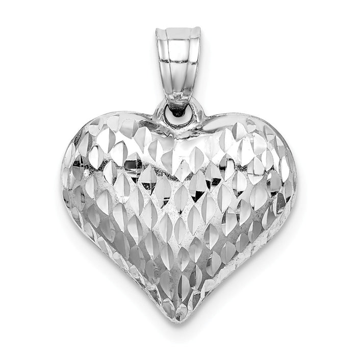 Million Charms 925 Sterling Silver Rhodium-Plated Diamond-Cut Puffed Heart Pendant