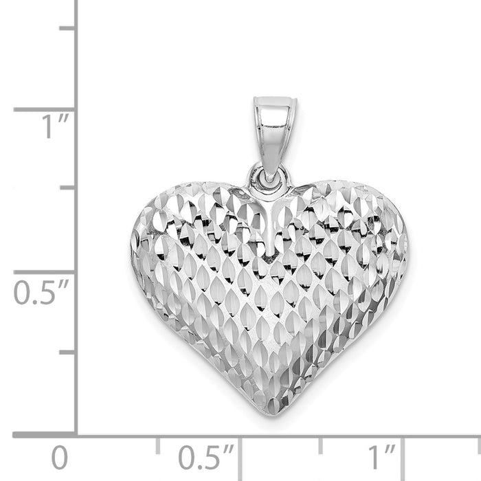 Million Charms 925 Sterling Silver Rhodium-Plated Diamond-Cut Puffed Heart Pendant