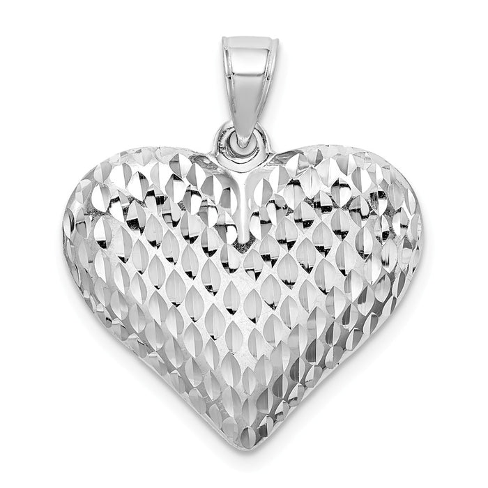 Million Charms 925 Sterling Silver Rhodium-Plated Diamond-Cut Puffed Heart Pendant