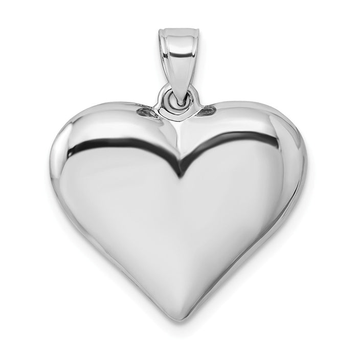 Million Charms 925 Sterling Silver Rhodium-Plated Polished Puffed Heart Pendant