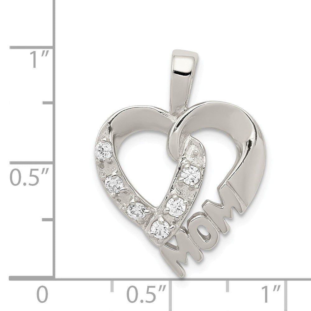 Million Charms 925 Sterling Silver (Cubic Zirconia) CZ Heart Mom Pendant