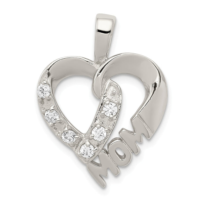 Million Charms 925 Sterling Silver (Cubic Zirconia) CZ Heart Mom Pendant