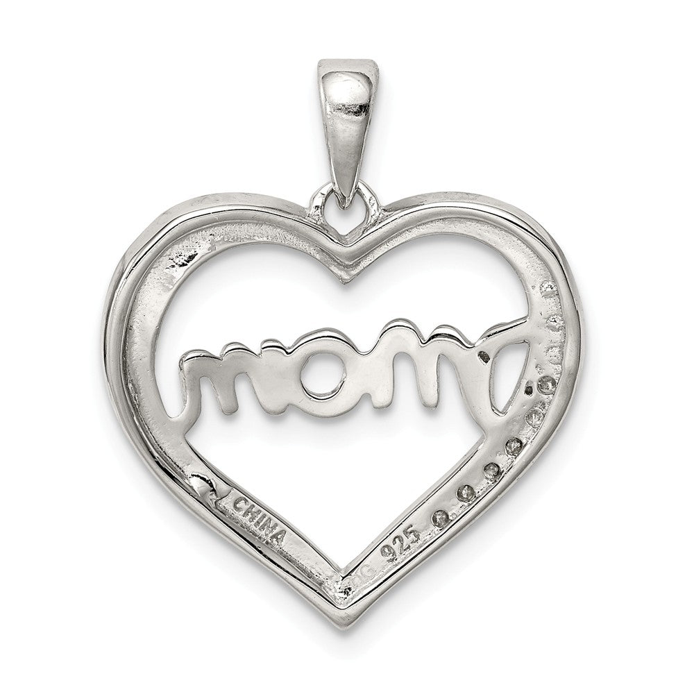 Million Charms 925 Sterling Silver Mom (Cubic Zirconia) CZ Heart Pendant