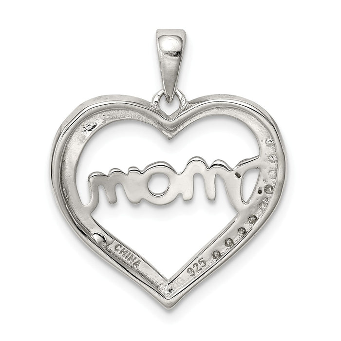 Million Charms 925 Sterling Silver Mom (Cubic Zirconia) CZ Heart Pendant