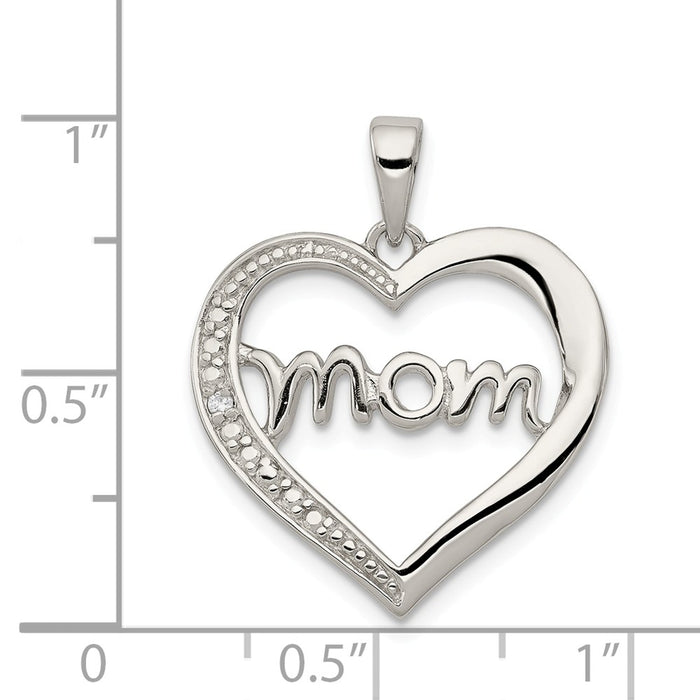 Million Charms 925 Sterling Silver Mom (Cubic Zirconia) CZ Heart Pendant