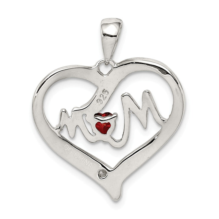 Million Charms 925 Sterling Silver (Cubic Zirconia) CZ Mom Heart Pendant