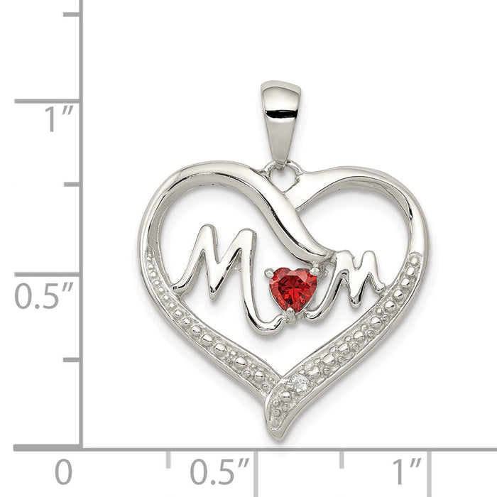 Million Charms 925 Sterling Silver (Cubic Zirconia) CZ Mom Heart Pendant