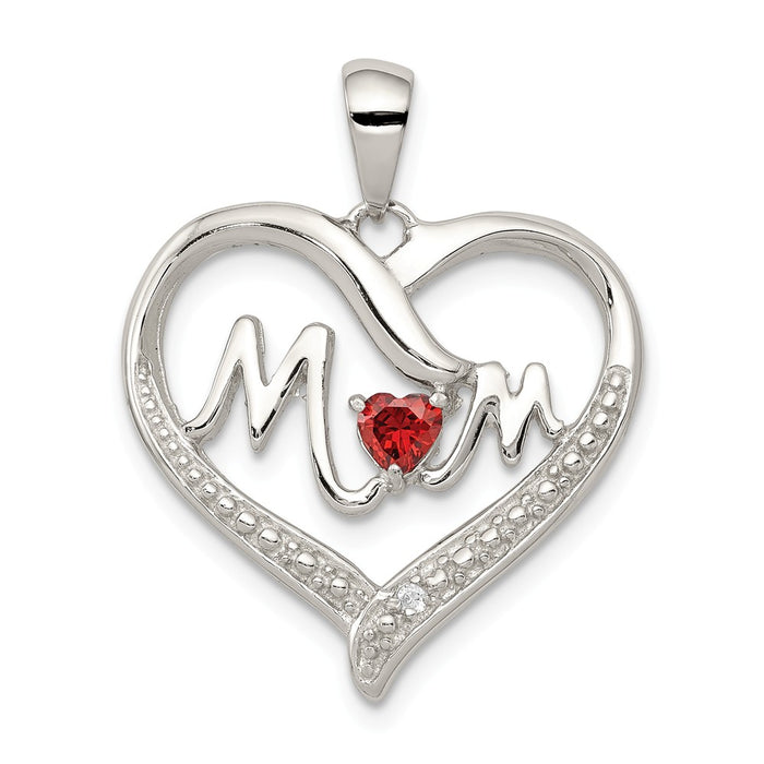 Million Charms 925 Sterling Silver (Cubic Zirconia) CZ Mom Heart Pendant