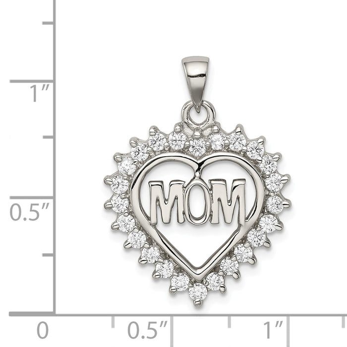 Million Charms 925 Sterling Silver (Cubic Zirconia) CZ Heart Mom Pendant