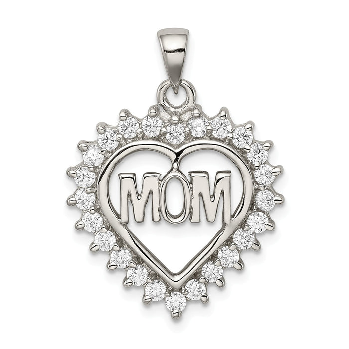 Million Charms 925 Sterling Silver (Cubic Zirconia) CZ Heart Mom Pendant