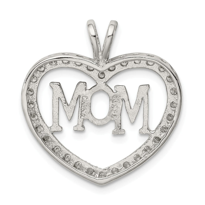 Million Charms 925 Sterling Silver (Cubic Zirconia) CZ Heart Mom Pendant