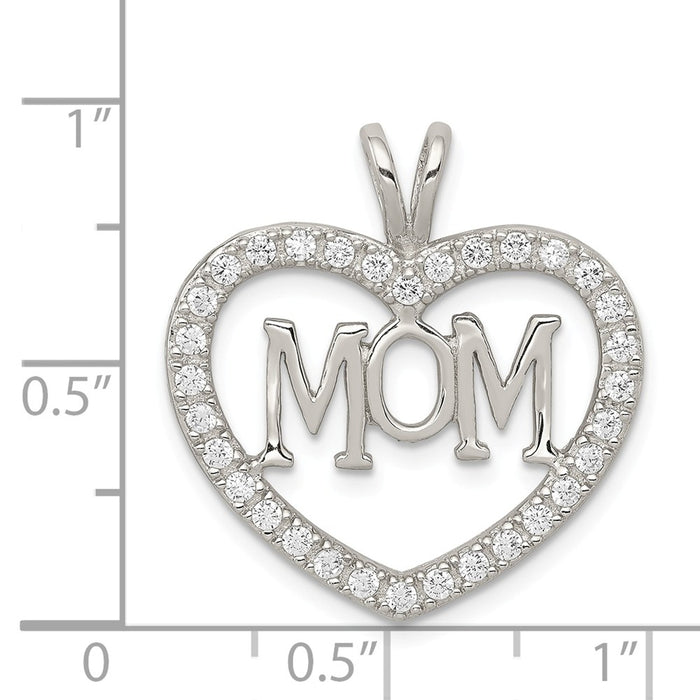 Million Charms 925 Sterling Silver (Cubic Zirconia) CZ Heart Mom Pendant