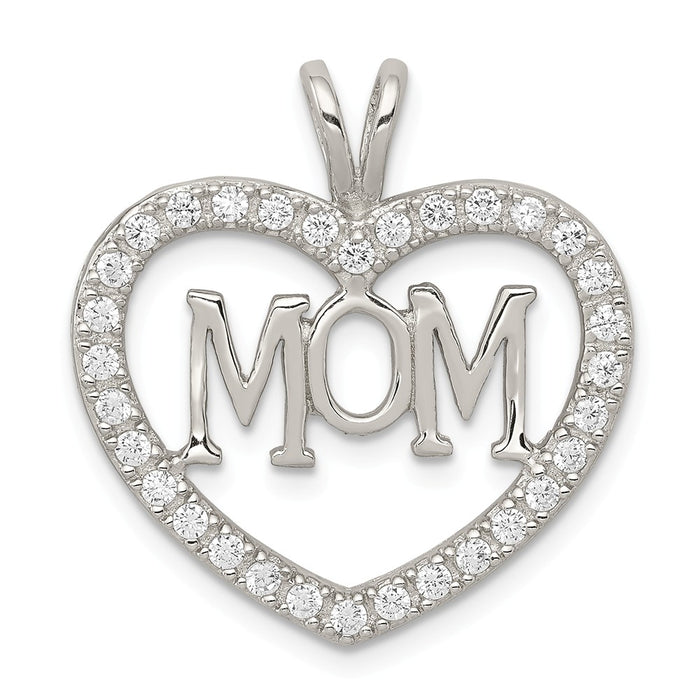 Million Charms 925 Sterling Silver (Cubic Zirconia) CZ Heart Mom Pendant