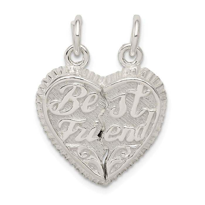 Million Charms 925 Sterling Silver Best Friend 2-Piece Break Apart Heart Charm