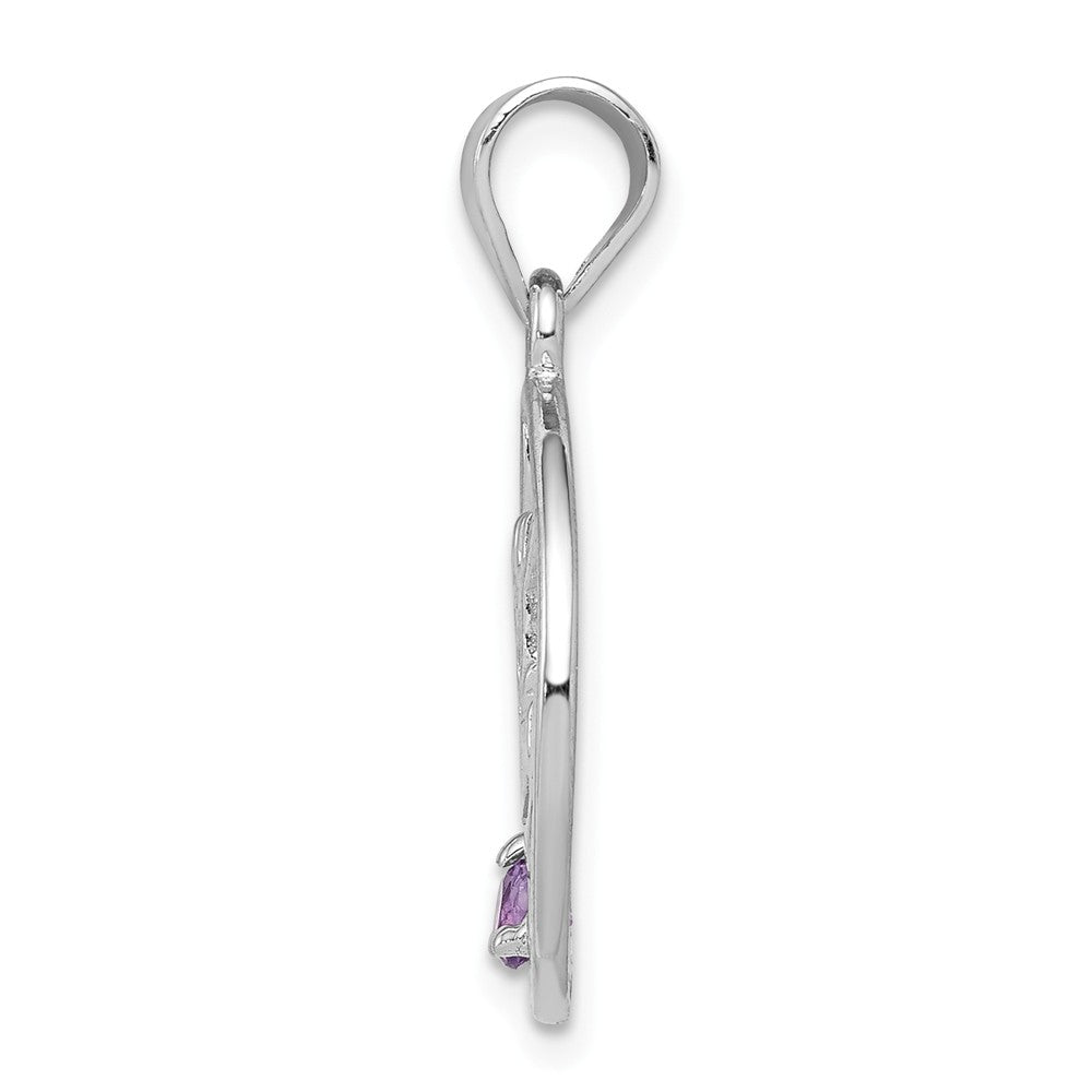 Million Charms 925 Sterling Silver Rhodium-Plated Amethyst Happy Birthday Pendant