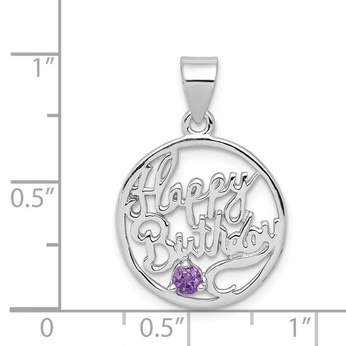 Million Charms 925 Sterling Silver Rhodium-Plated Amethyst Happy Birthday Pendant