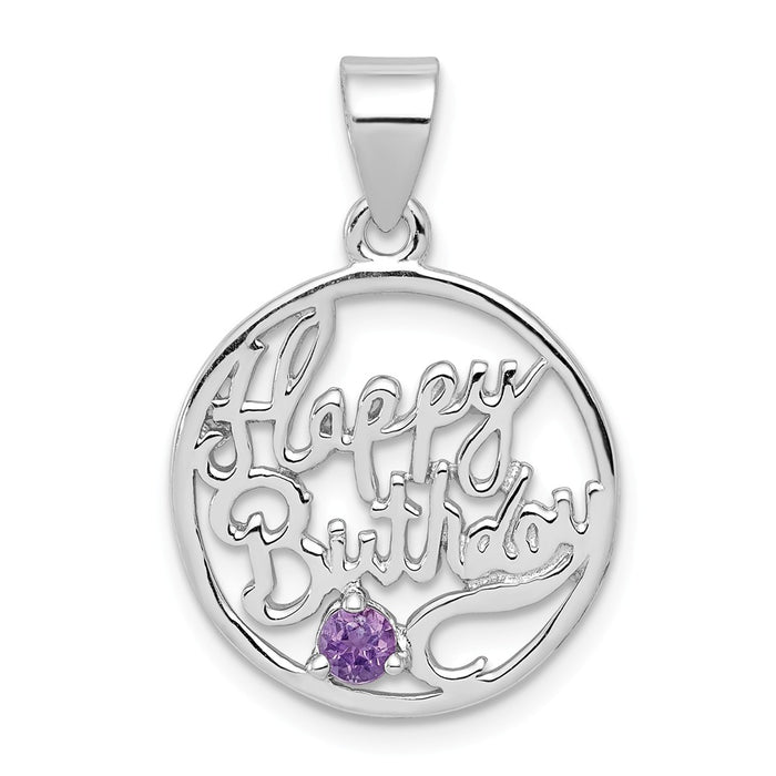 Million Charms 925 Sterling Silver Rhodium-Plated Amethyst Happy Birthday Pendant
