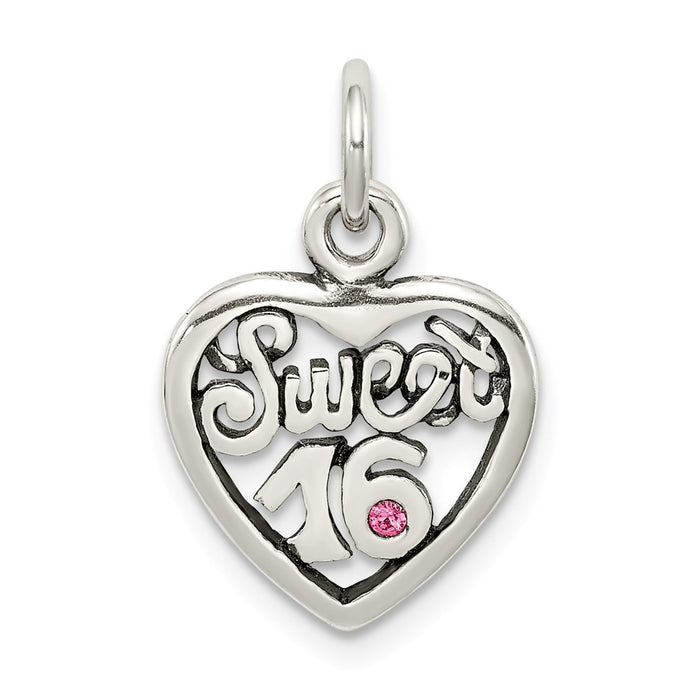 Million Charms 925 Sterling Silver Antiqued Sweet 16 Birthday Heart Charm