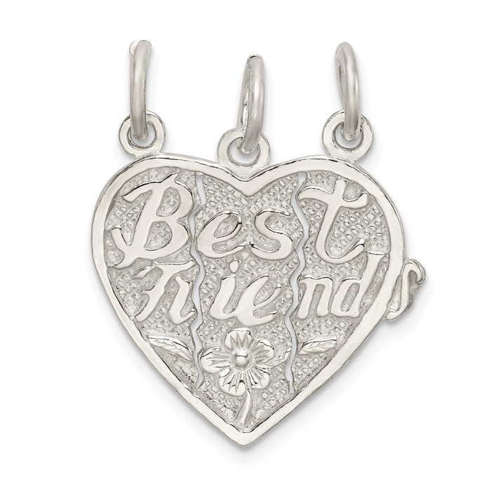 Million Charms 925 Sterling Silver Best Friends 3-Piece Break Apart Heart Charm