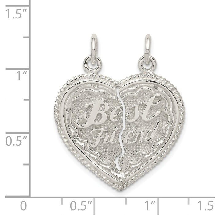 Million Charms 925 Sterling Silver Best Friend 2-Piece Break Apart Heart Charm