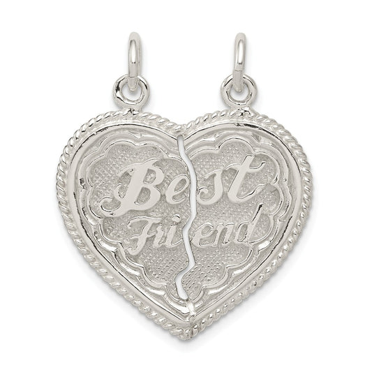 Million Charms 925 Sterling Silver Best Friend 2-Piece Break Apart Heart Charm