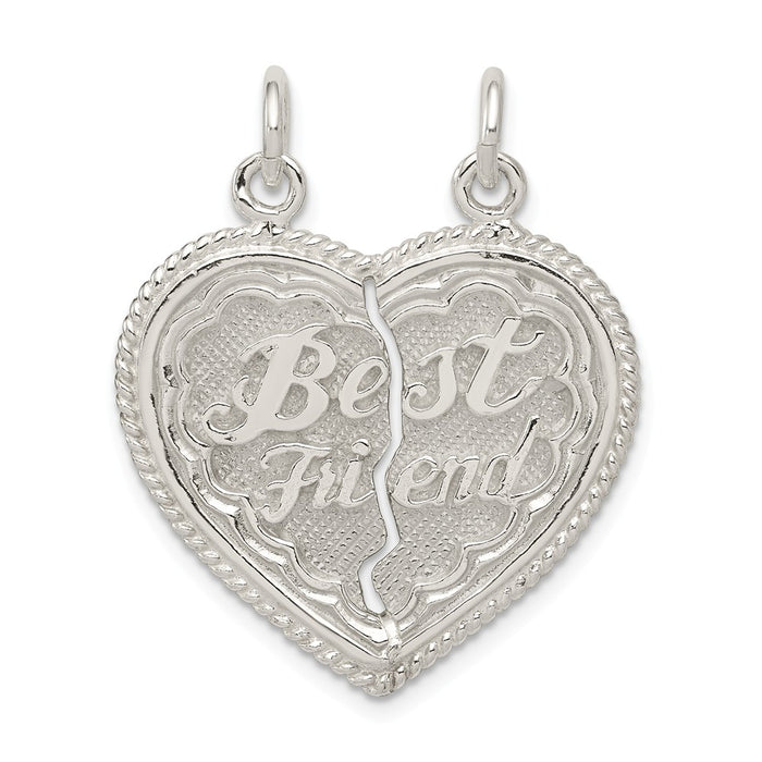 Million Charms 925 Sterling Silver Best Friend 2-Piece Break Apart Heart Charm