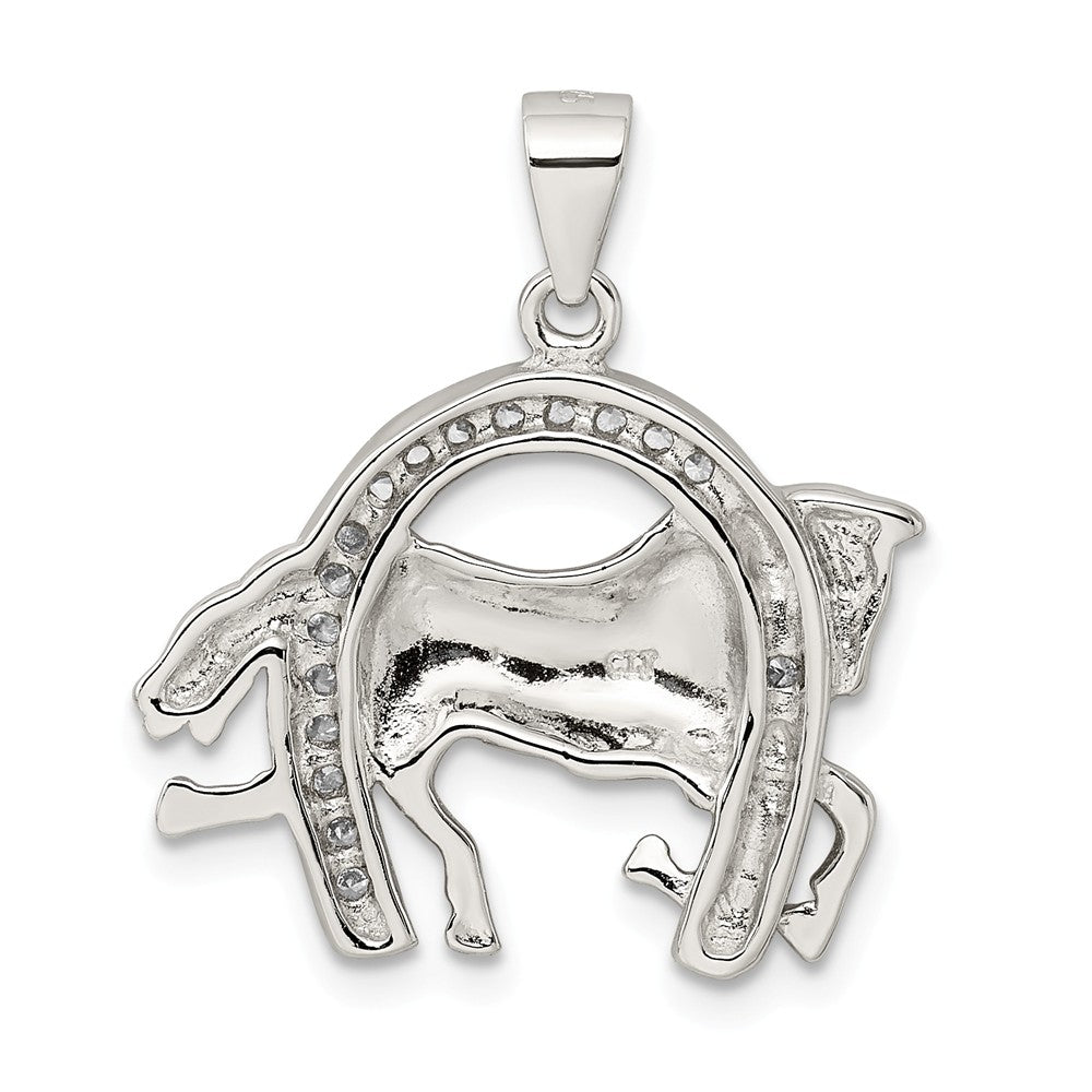 Million Charms 925 Sterling Silver Horse & Horseshoe (Cubic Zirconia) CZ Pendant