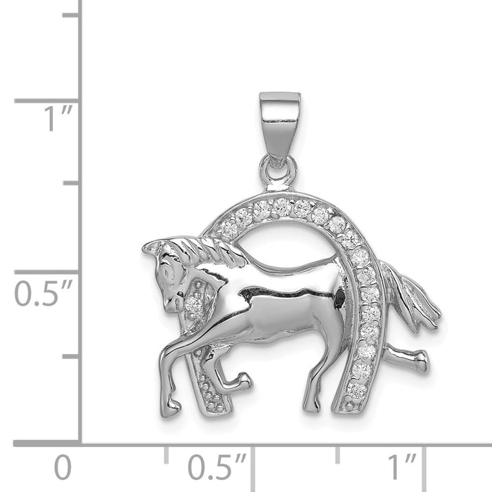 Million Charms 925 Sterling Silver Horse & Horseshoe (Cubic Zirconia) CZ Pendant