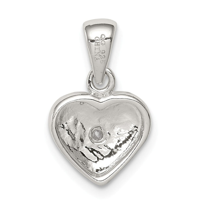 Million Charms 925 Sterling Silver Rhodium-Plated Red Enamel With (Cubic Zirconia) CZ Heart Pendant