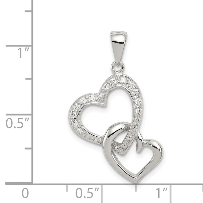 Million Charms 925 Sterling Silver Rhodium-Plated Heart (Cubic Zirconia) CZ Pendant