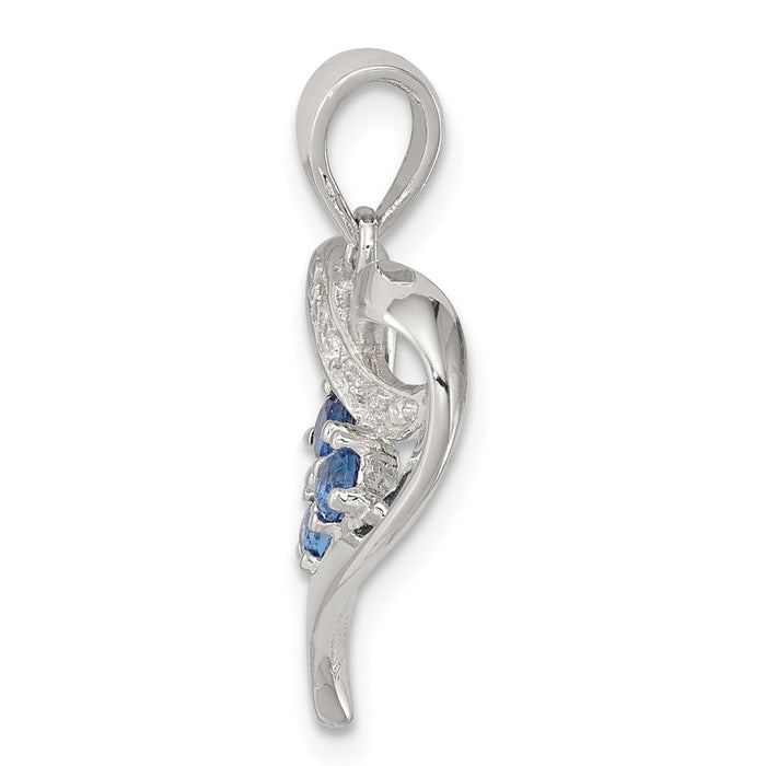 Million Charms 925 Sterling Silver Clear & Blue (Cubic Zirconia) CZ Heart Pendant