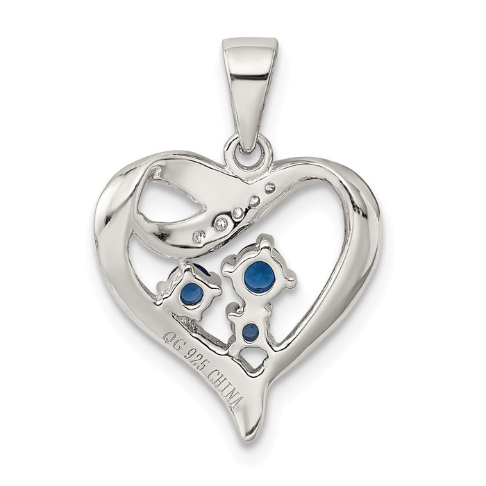 Million Charms 925 Sterling Silver Clear & Blue (Cubic Zirconia) CZ Heart Pendant